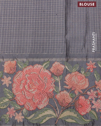 Dark navy blue Kanchipuram Silk with Border Embroidery