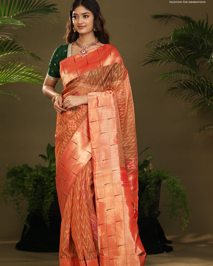 Rust & Red Pure Zari Kota saree with muniya border & paithani pallu