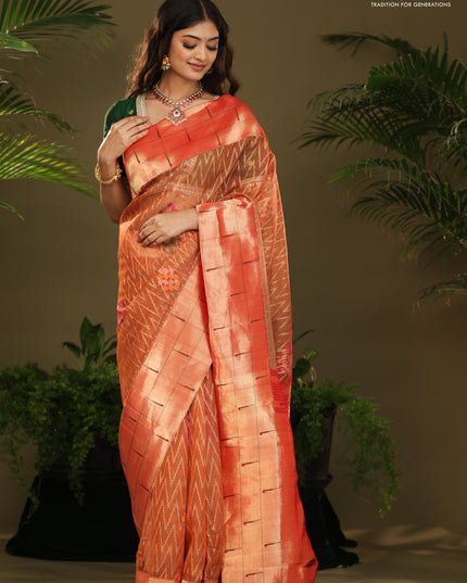 Rust & Red Pure Zari Kota saree with muniya border & paithani pallu
