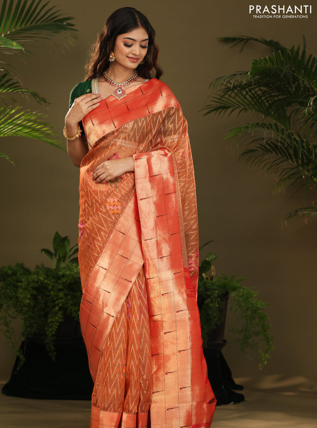 Rust & Red Pure Zari Kota saree with muniya border & paithani pallu