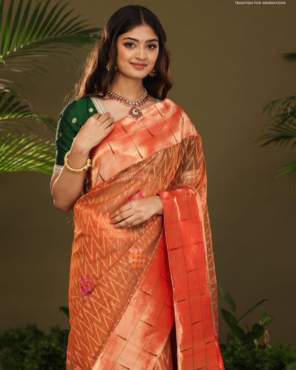 Rust & Red Pure Zari Kota saree with muniya border & paithani pallu