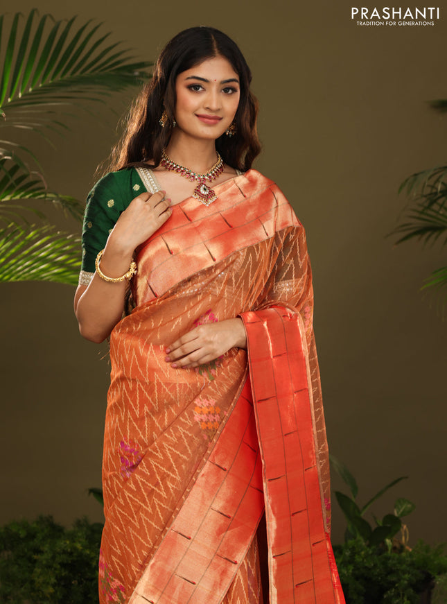 Rust & Red Pure Zari Kota saree with muniya border & paithani pallu