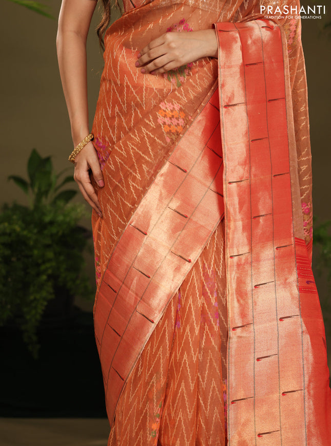 Rust & Red Pure Zari Kota saree with muniya border & paithani pallu