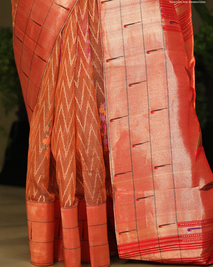 Rust & Red Pure Zari Kota saree with muniya border & paithani pallu