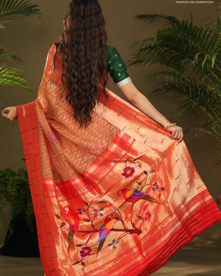 Rust & Red Pure Zari Kota saree with muniya border & paithani pallu