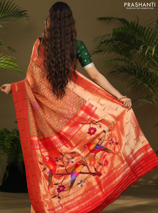 Rust & Red Pure Zari Kota saree with muniya border & paithani pallu