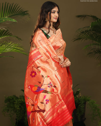 Rust & Red Pure Zari Kota saree with muniya border & paithani pallu
