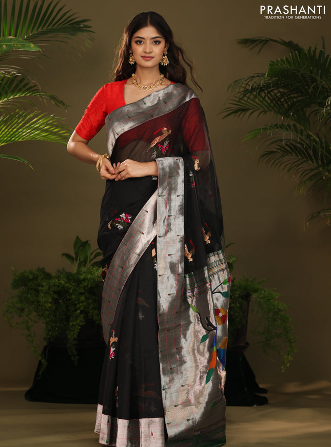 Black Zari Kota With Rich Silver Zari Paithani Pallu Weaving
