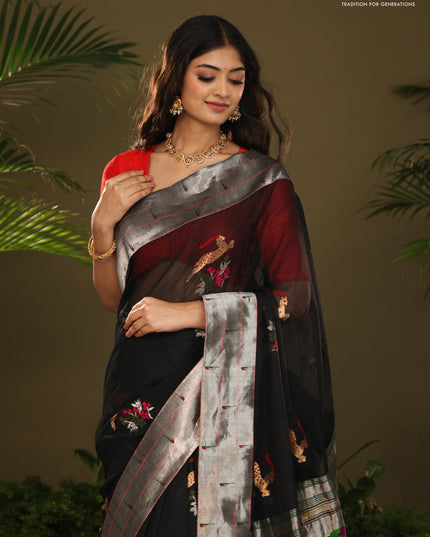 Black Zari Kota With Rich Silver Zari Paithani Pallu Weaving