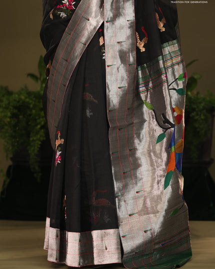 Black Zari Kota With Rich Silver Zari Paithani Pallu Weaving
