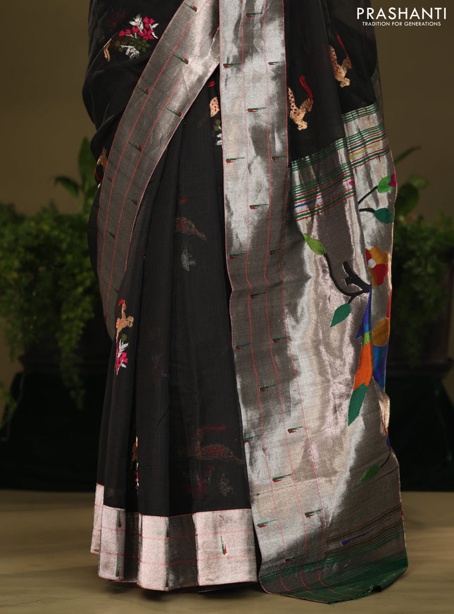 Black Zari Kota With Rich Silver Zari Paithani Pallu Weaving