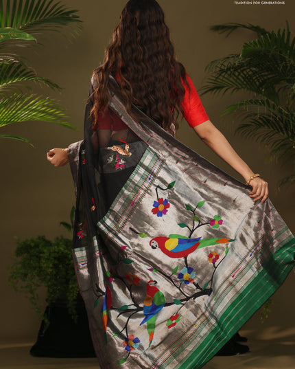 Black Zari Kota With Rich Silver Zari Paithani Pallu Weaving