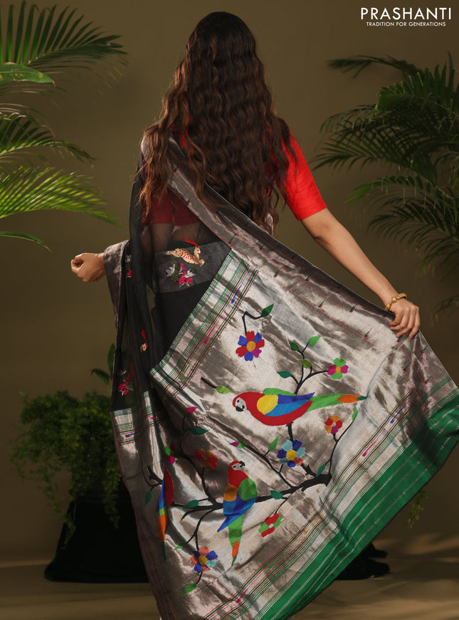 Black Zari Kota With Rich Silver Zari Paithani Pallu Weaving