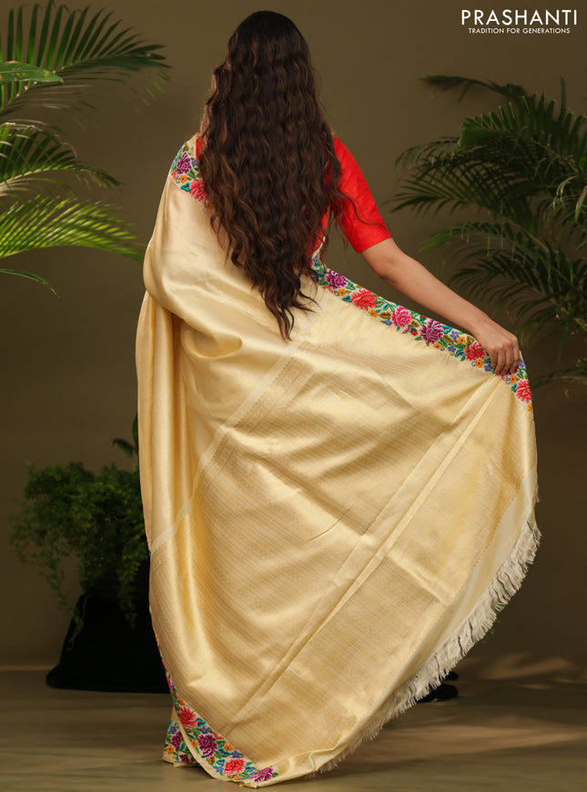 Golden tissue Kanchipuram Silk saree petit point embroidery border