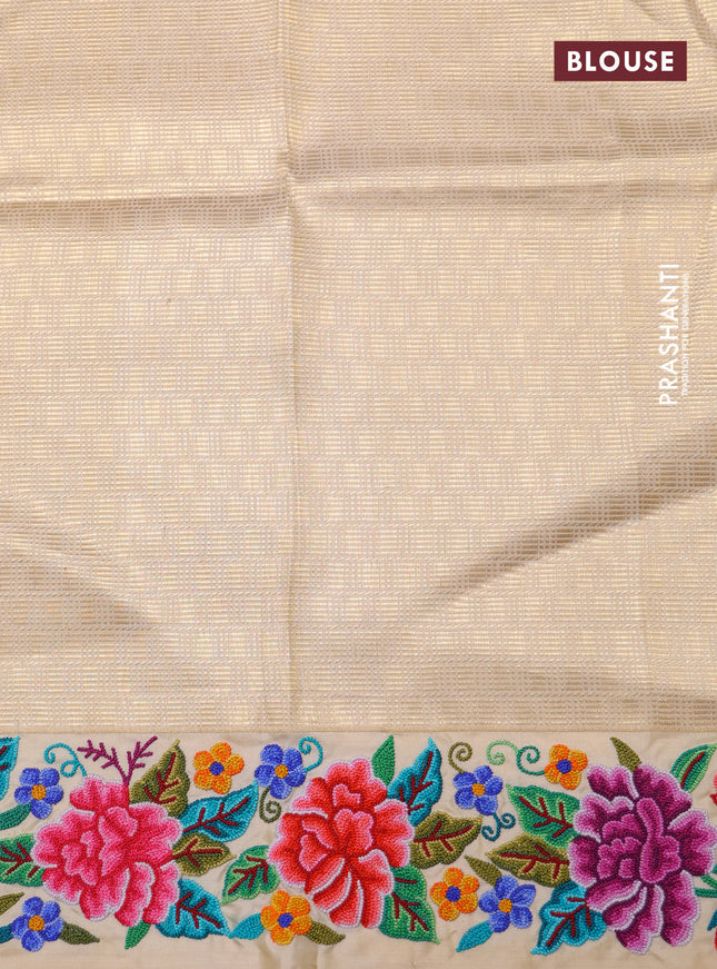 Golden tissue Kanchipuram Silk saree petit point embroidery border