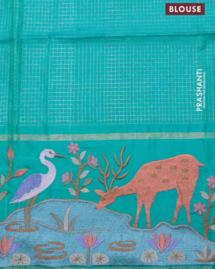 Dual shade of Teal Kanchipuram Silk saree with Border Embroidery