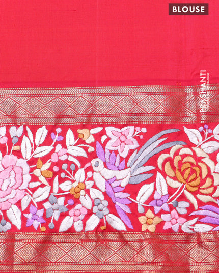 Blue & Pink Kanchipuram Silk Saree Parsi Work Embroidery border