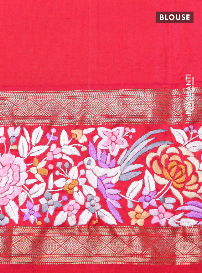 Blue & Pink Kanchipuram Silk Saree Parsi Work Embroidery border