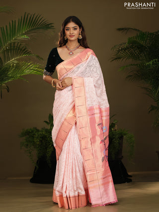 Pastel Pink Georgette Saree With Chikankari Work & Paithani Pallu