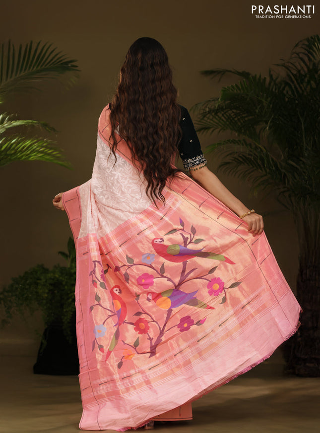 Pastel Pink Georgette Saree With Chikankari Work & Paithani Pallu