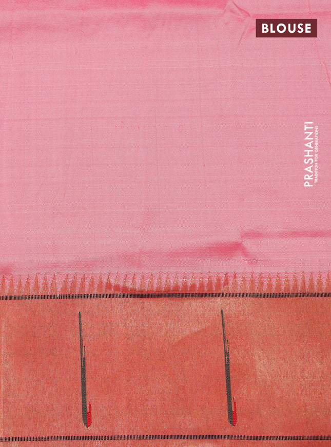 Pastel Pink Georgette Saree With Chikankari Work & Paithani Pallu