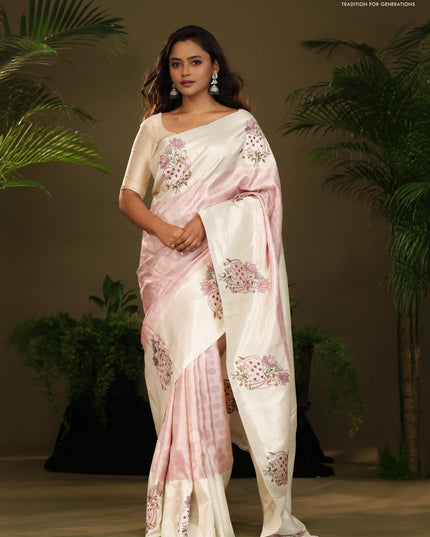 Pastel Pink Kanchipuram Silk Saree with Pichwai Embroided Border
