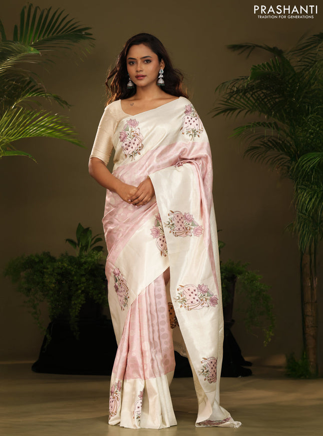 Pastel Pink Kanchipuram Silk Saree with Pichwai Embroided Border