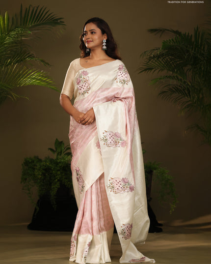 Pastel Pink Kanchipuram Silk Saree with Pichwai Embroided Border