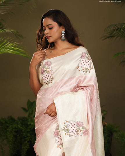 Pastel Pink Kanchipuram Silk Saree with Pichwai Embroided Border