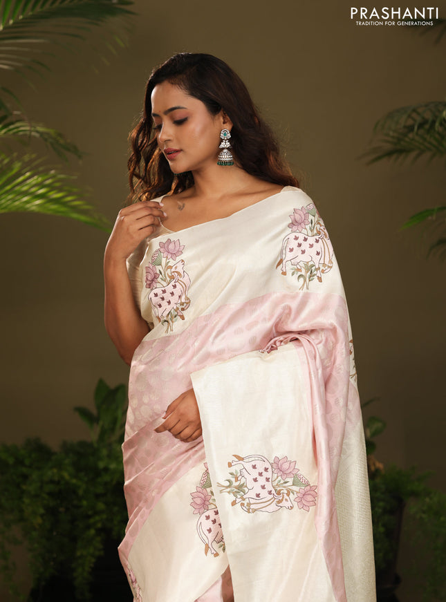 Pastel Pink Kanchipuram Silk Saree with Pichwai Embroided Border
