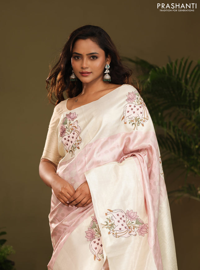 Pastel Pink Kanchipuram Silk Saree with Pichwai Embroided Border