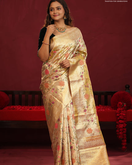 Golden Tissue Kanchipuram Silk Saree with allover embroidery