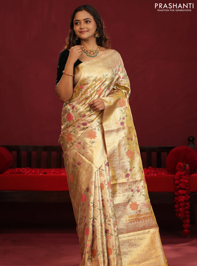 Golden Tissue Kanchipuram Silk Saree with allover embroidery