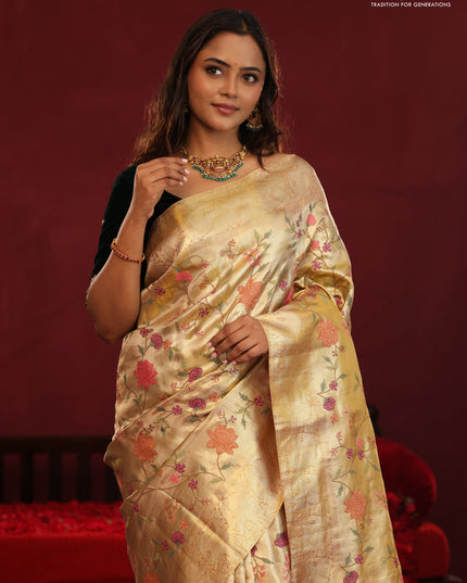 Golden Tissue Kanchipuram Silk Saree with allover embroidery