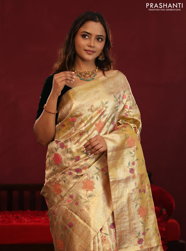 Golden Tissue Kanchipuram Silk Saree with allover embroidery