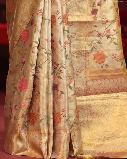 Golden Tissue Kanchipuram Silk Saree with allover embroidery