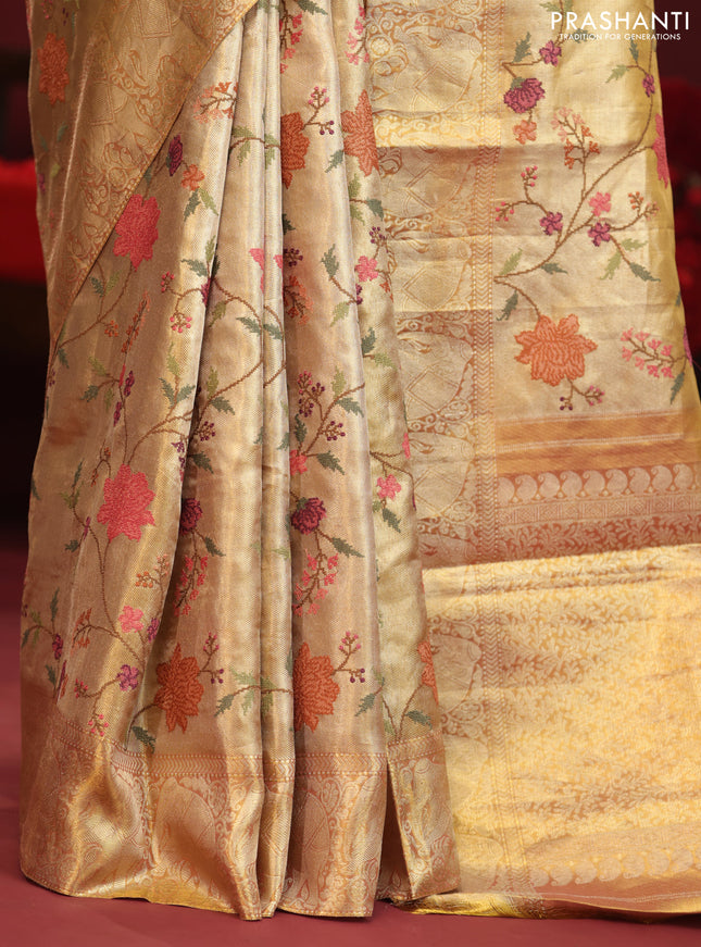 Golden Tissue Kanchipuram Silk Saree with allover embroidery
