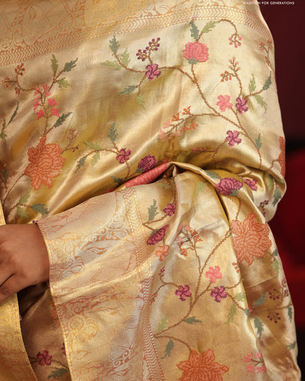 Golden Tissue Kanchipuram Silk Saree with allover embroidery