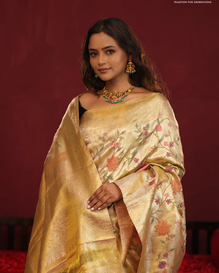 Golden Tissue Kanchipuram Silk Saree with allover embroidery