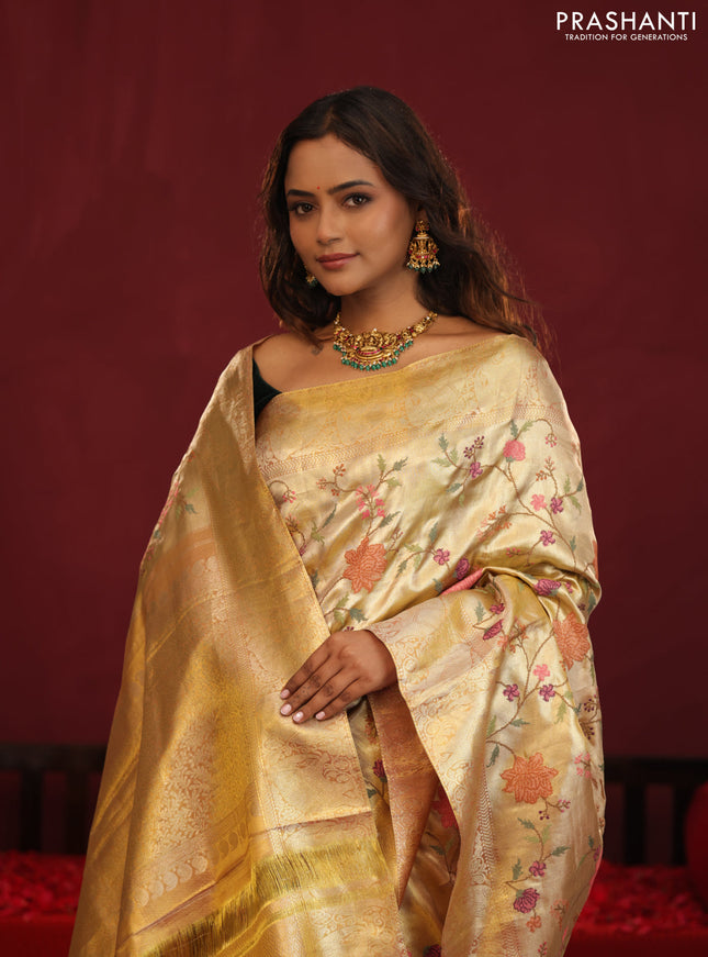 Golden Tissue Kanchipuram Silk Saree with allover embroidery