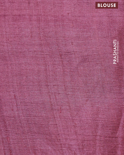 Mauve Pink Tussar silk saree with hand kantha work
