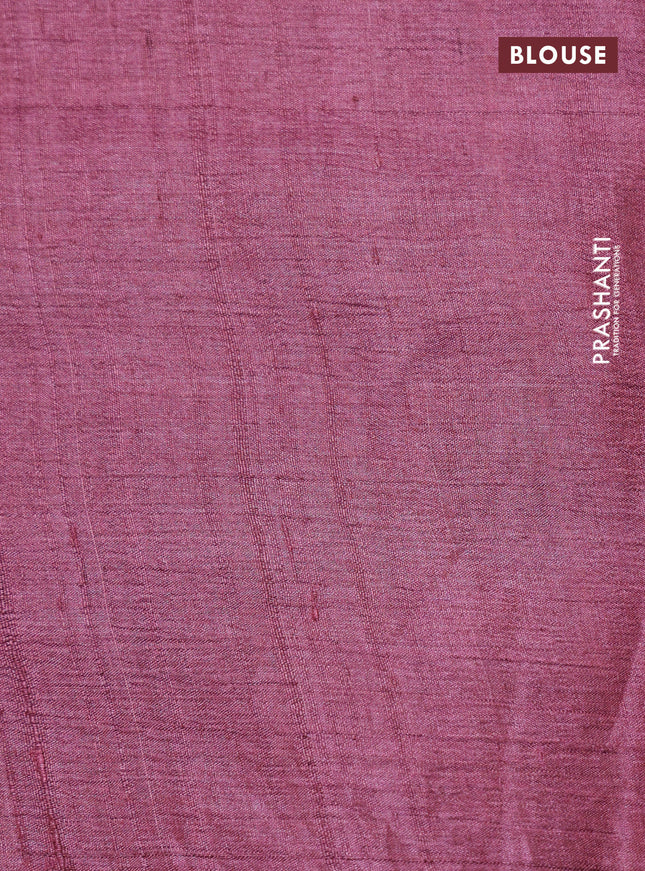 Mauve Pink Tussar silk saree with hand kantha work