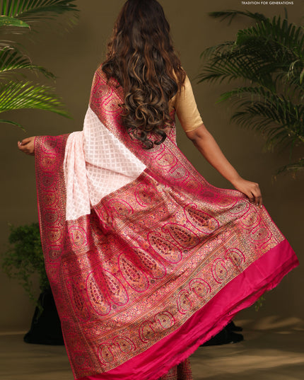 Off white & Pink Georgette saree with Chikankari Work & banaras border