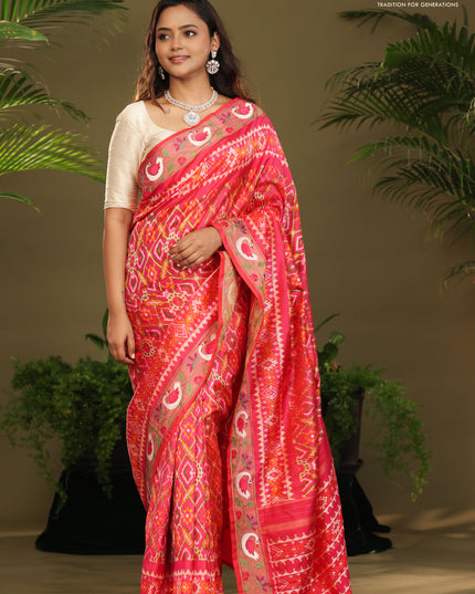 Pink Pochampally Silk saree with Border Embroidery