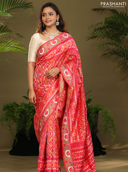 Pink Pochampally Silk saree with Border Embroidery