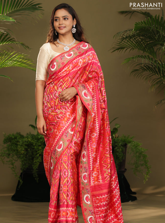 Pink Pochampally Silk saree with Border Embroidery