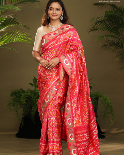 Pink Pochampally Silk saree with Border Embroidery