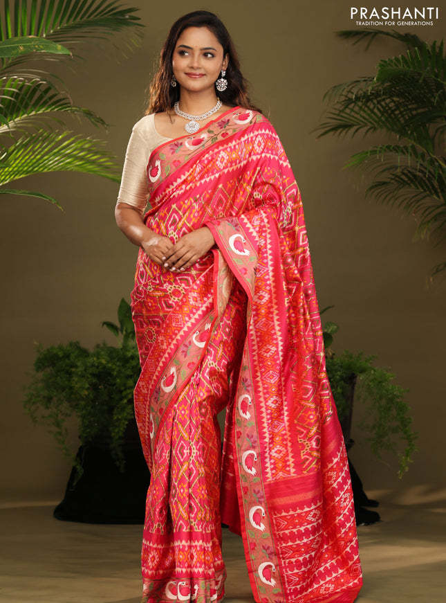 Pink Pochampally Silk saree with Border Embroidery
