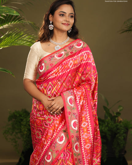 Pink Pochampally Silk saree with Border Embroidery