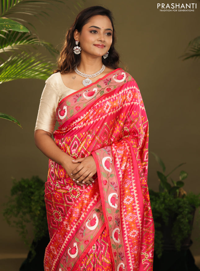 Pink Pochampally Silk saree with Border Embroidery